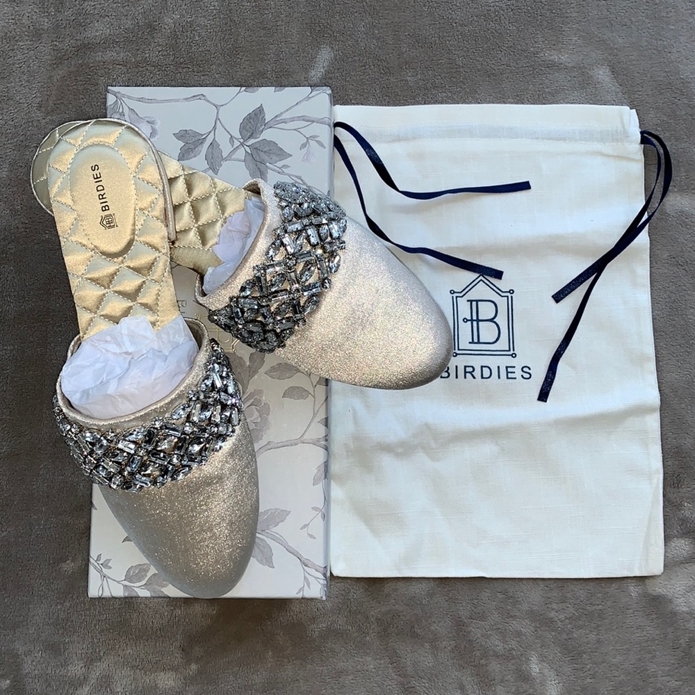 BIRDIES SONGBIRD VELVET CRYSTAL CHAMPAGNE COLOR SLIPPERS “NEW”